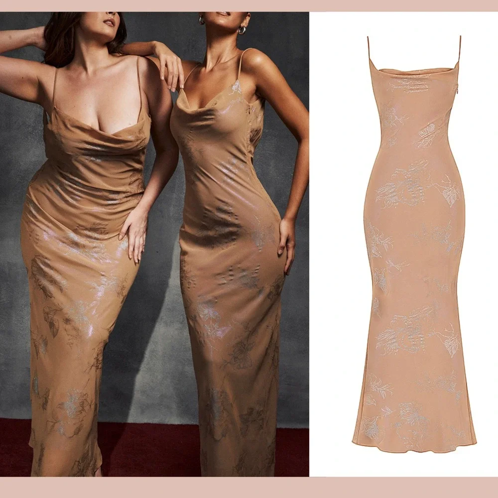 House of CB Taupe Satin Slip Maxi Dress - Picture 3 of 16